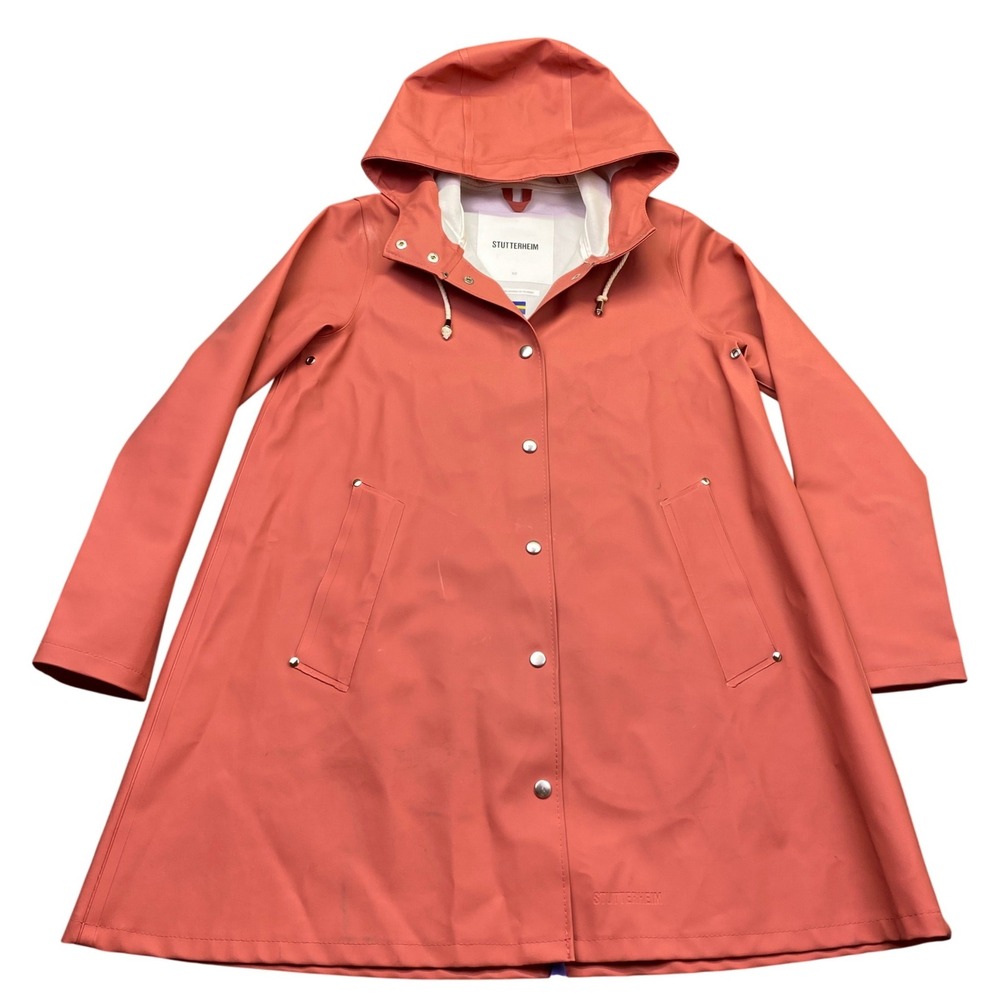Stutterheim Mosebacke Raincoat XS Rust Red Rubberized Hooded Jacket Waterproof